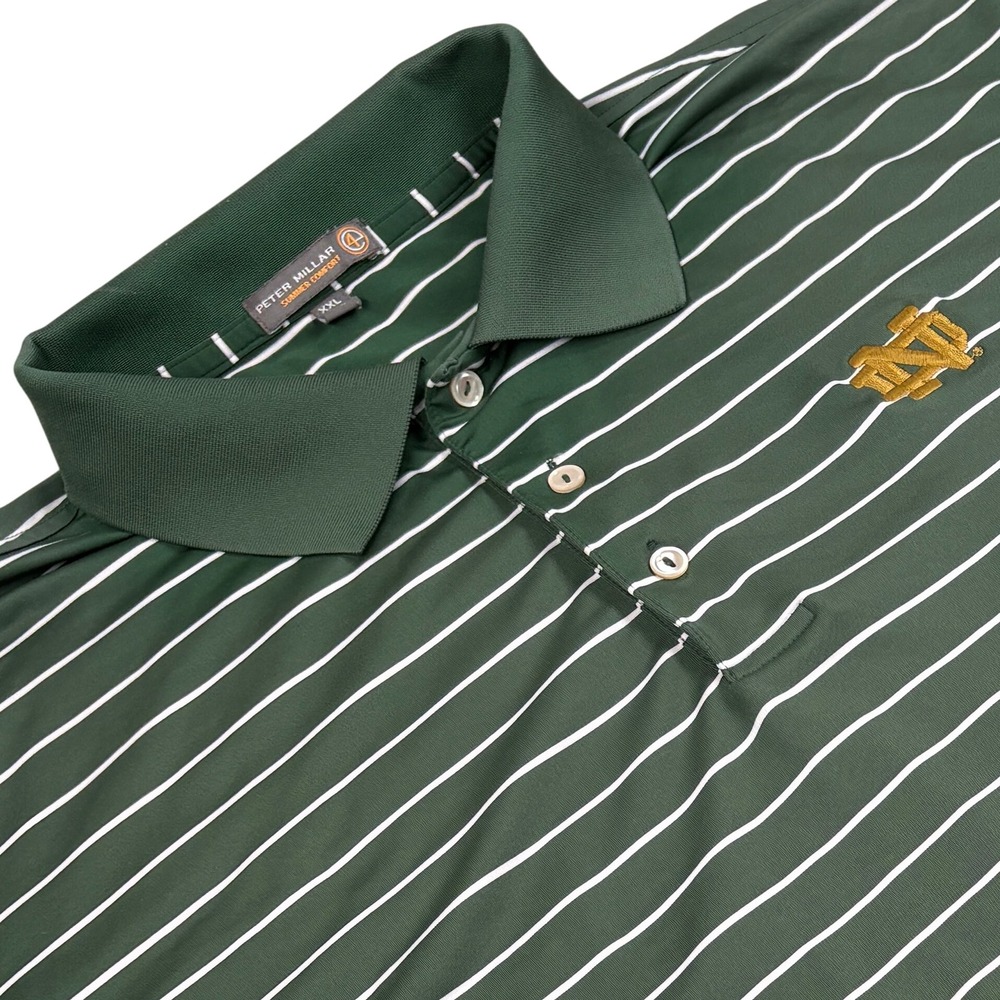 Peter Millar Polo Shirt Mens XXL Notre Dame Green Striped Preppy Collegiate